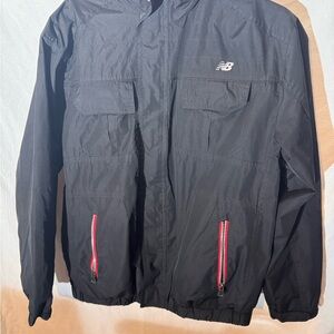 New Balance Men's Black Windbreaker with Red Accents